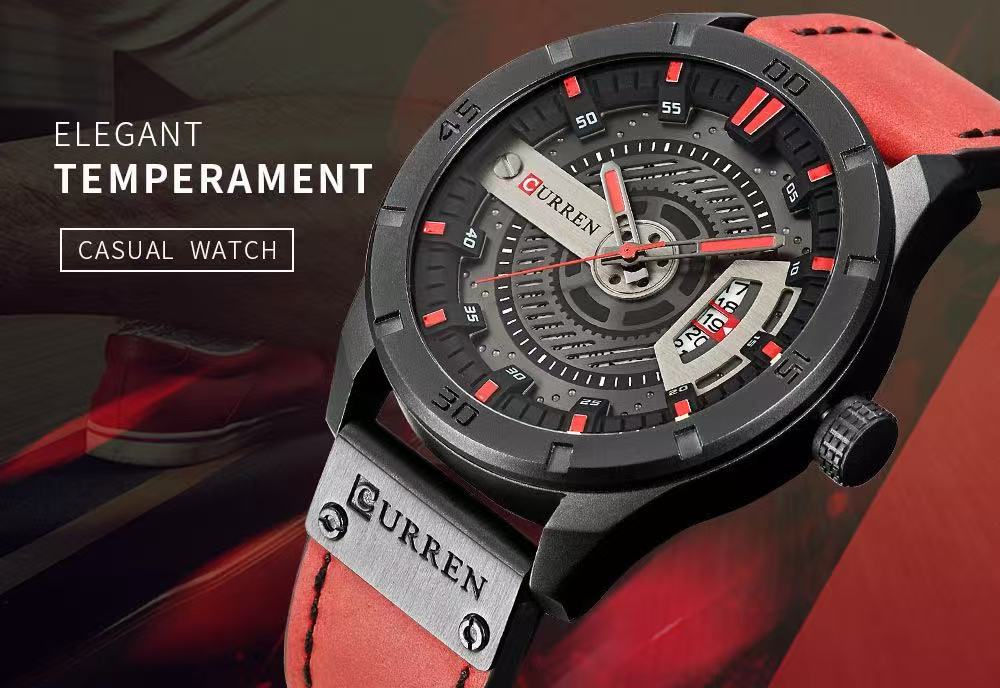 CURREN 8301 Men's Belt Watch, Waterproof, Personality Leather Wristwatch, Fashionable Quartz Watch with Calendar