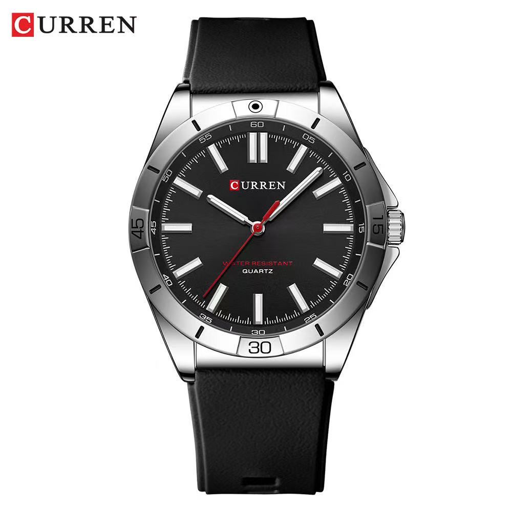 CURREN 8449 Simple Central Leather Strap Watch, Round Scale Couple Watch, Waterproof Wristwatch