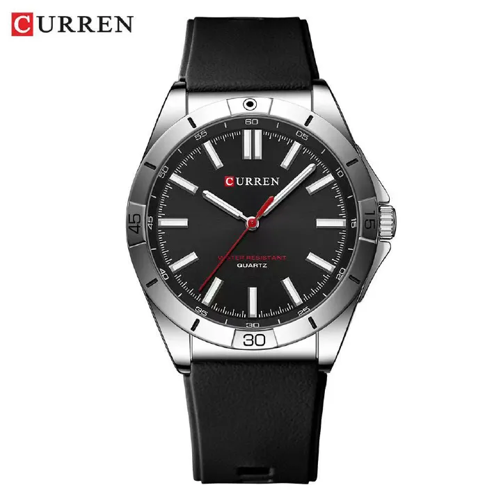 CURREN 8449 Simple Central Leather Strap Watch, Round Scale Couple Watch, Waterproof Wristwatch