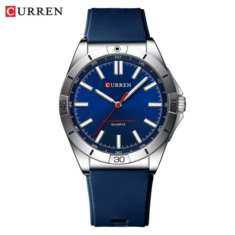 CURREN 8449 Simple Central Leather Strap Watch, Round Scale Couple Watch, Waterproof Wristwatch