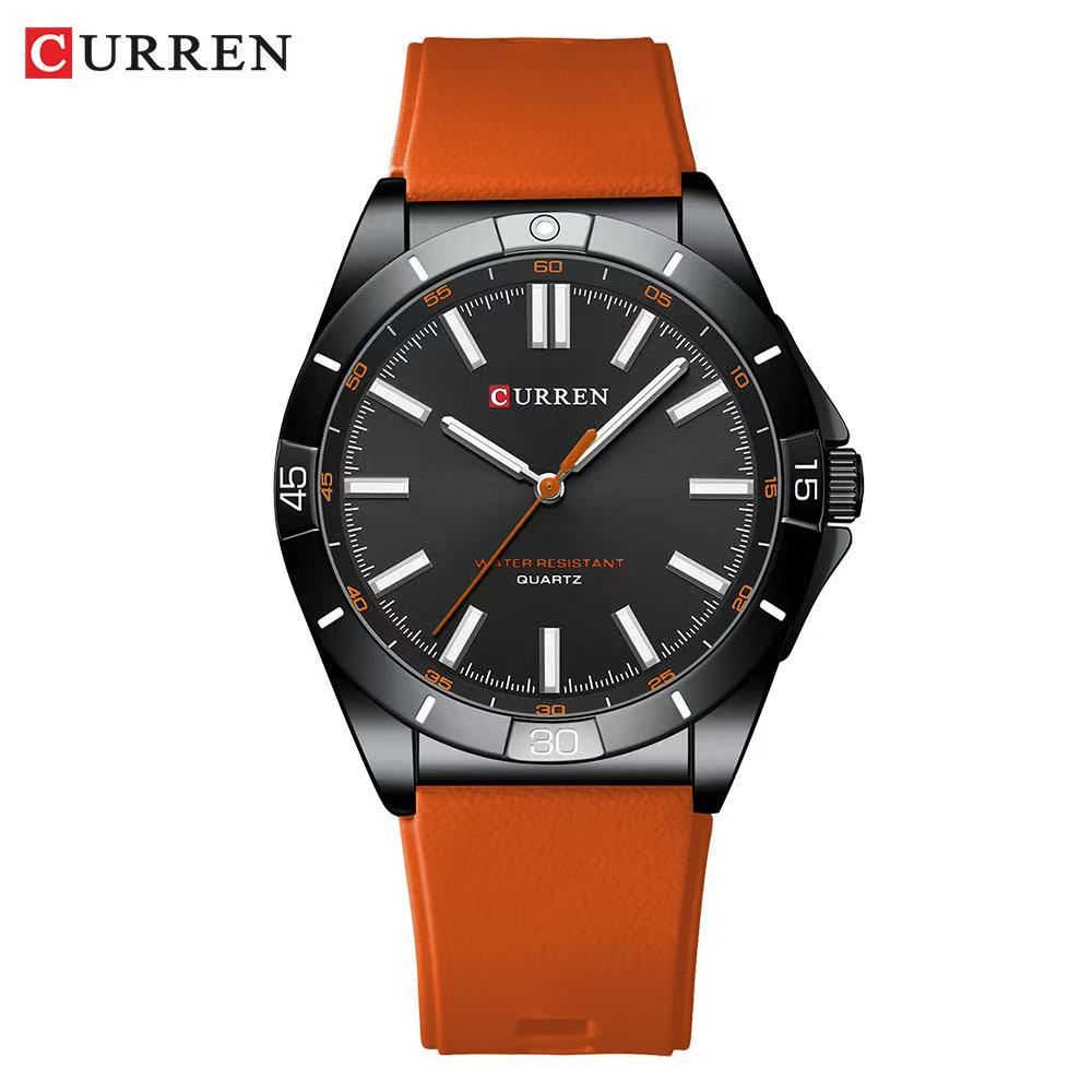 CURREN 8449 Simple Central Leather Strap Watch, Round Scale Couple Watch, Waterproof Wristwatch