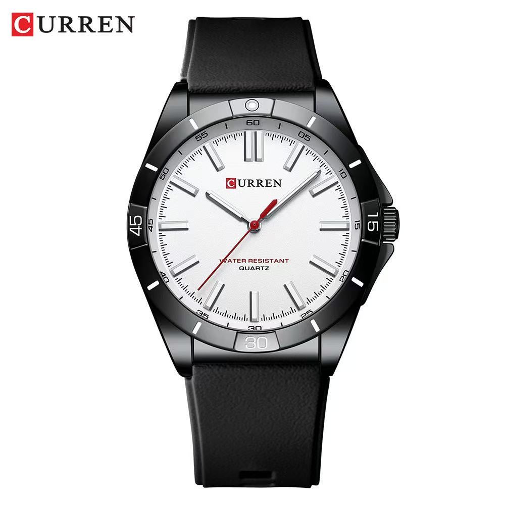 CURREN 8449 Simple Central Leather Strap Watch, Round Scale Couple Watch, Waterproof Wristwatch