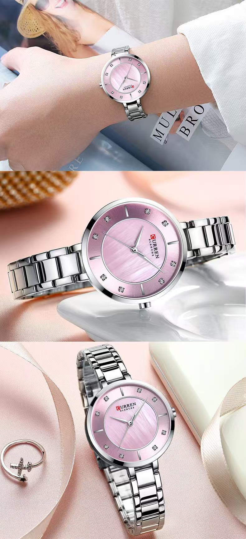 CURREN 9051 Women's Shell Face Waterproof Watch, Simple Small Dial Fashionable Ladies' Watch, Round