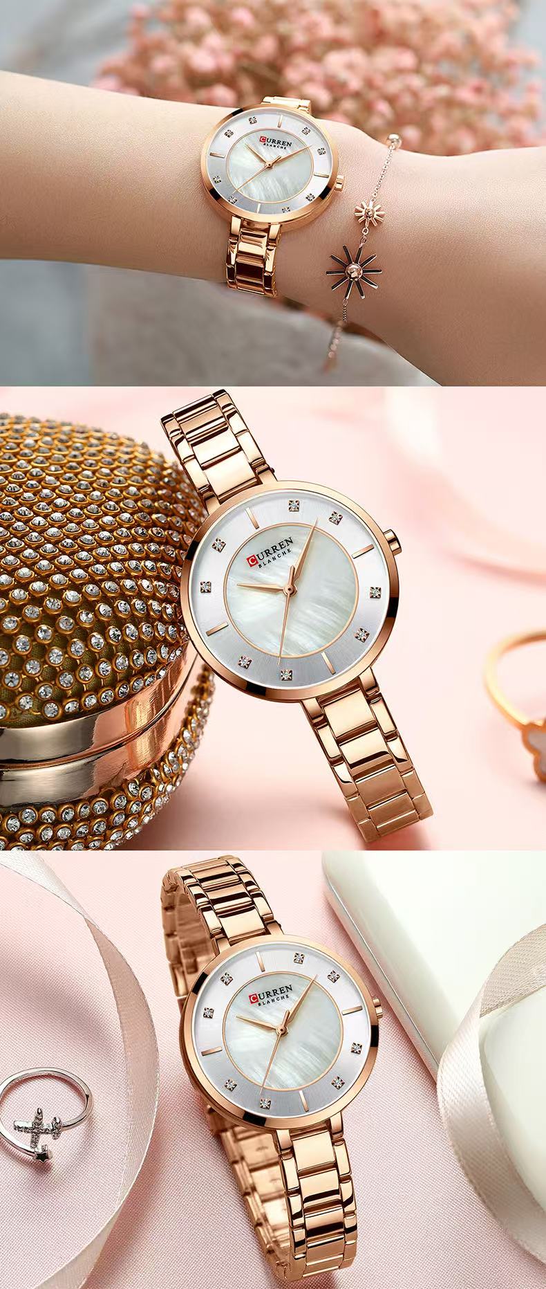 CURREN 9051 Women's Shell Face Waterproof Watch, Simple Small Dial Fashionable Ladies' Watch, Round