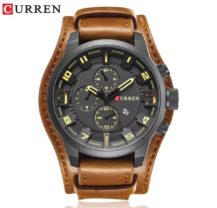 CURREN 8225 Men's Watch, Calendar Watch, Waterproof Quartz Leather Strap Watch, Luminous Function