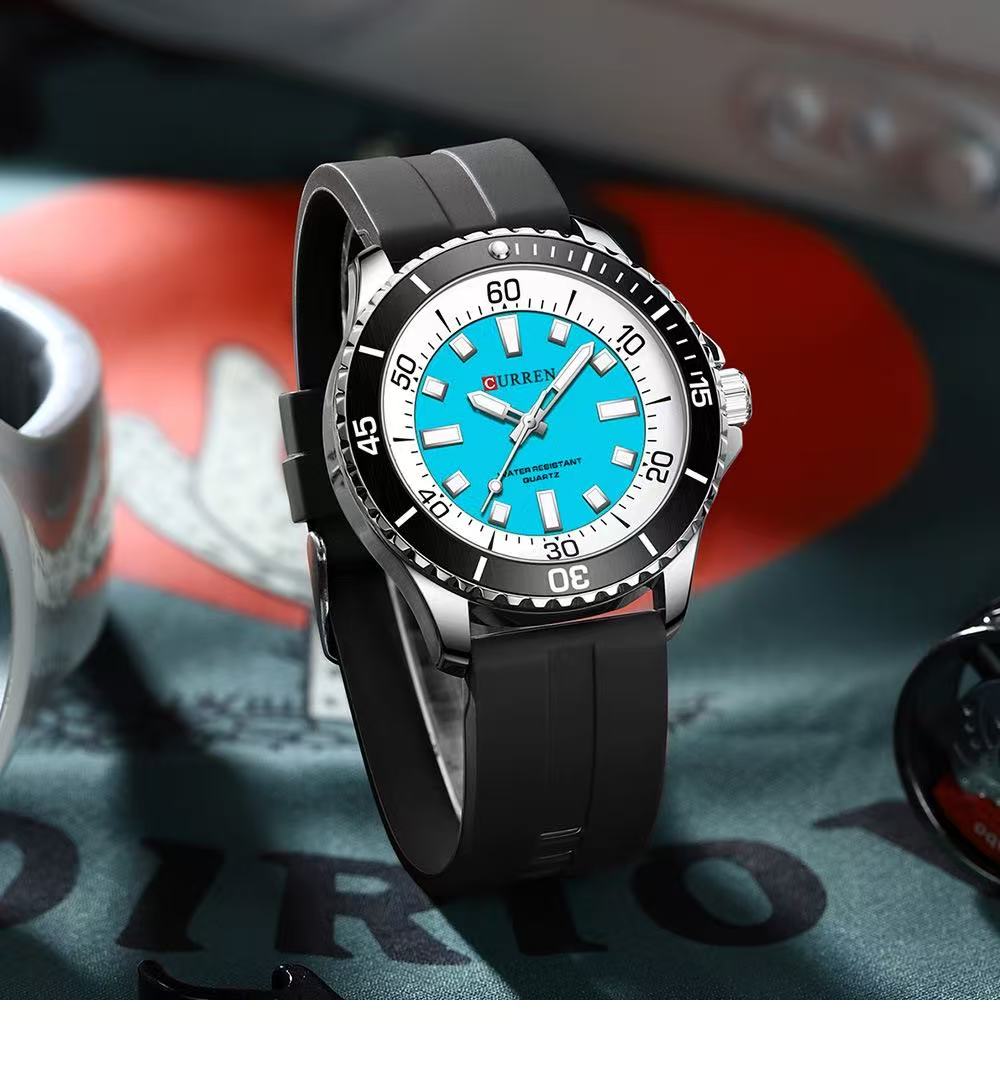 CURREN 8448 Unisex Waterproof Round Watch, Rubber Strap Couple Watch, Men's Watch, Women's Watch