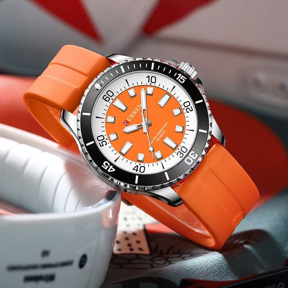 CURREN 8448 Unisex Waterproof Round Watch, Rubber Strap Couple Watch, Men's Watch, Women's Watch