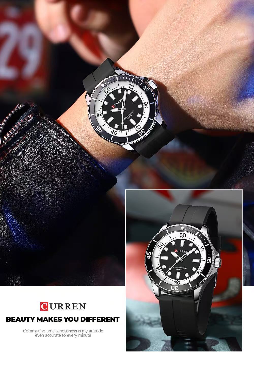 CURREN 8448 Unisex Waterproof Round Watch, Rubber Strap Couple Watch, Men's Watch, Women's Watch