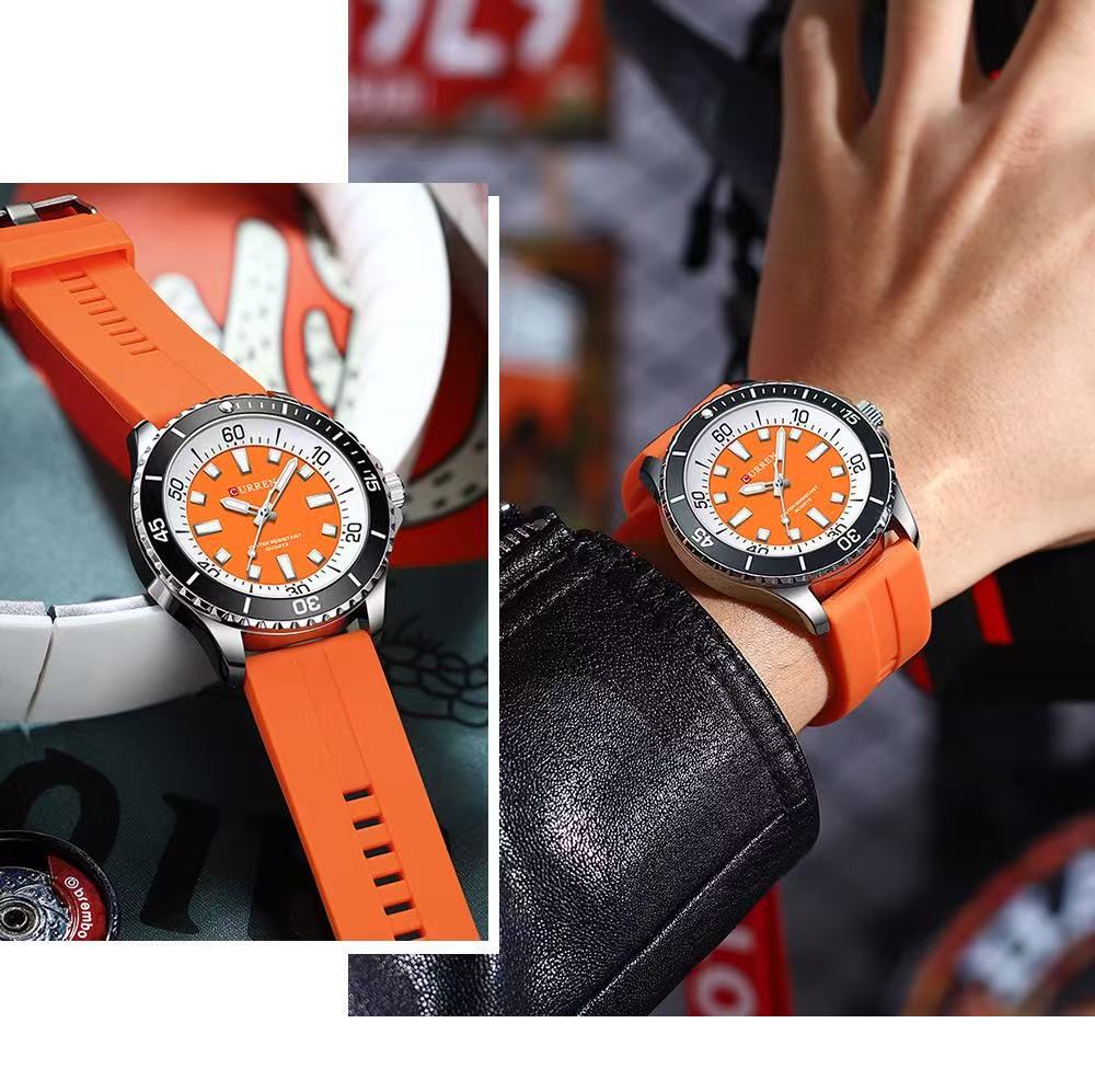 CURREN 8448 Unisex Waterproof Round Watch, Rubber Strap Couple Watch, Men's Watch, Women's Watch