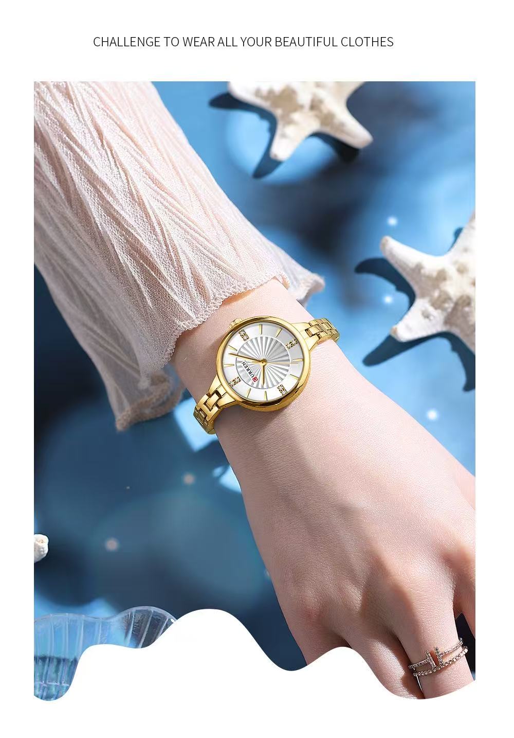 CURREN 9097 Women's Small Dial Chain Watch, Waterproof Round Ladies' Watch, Minimalist Watch