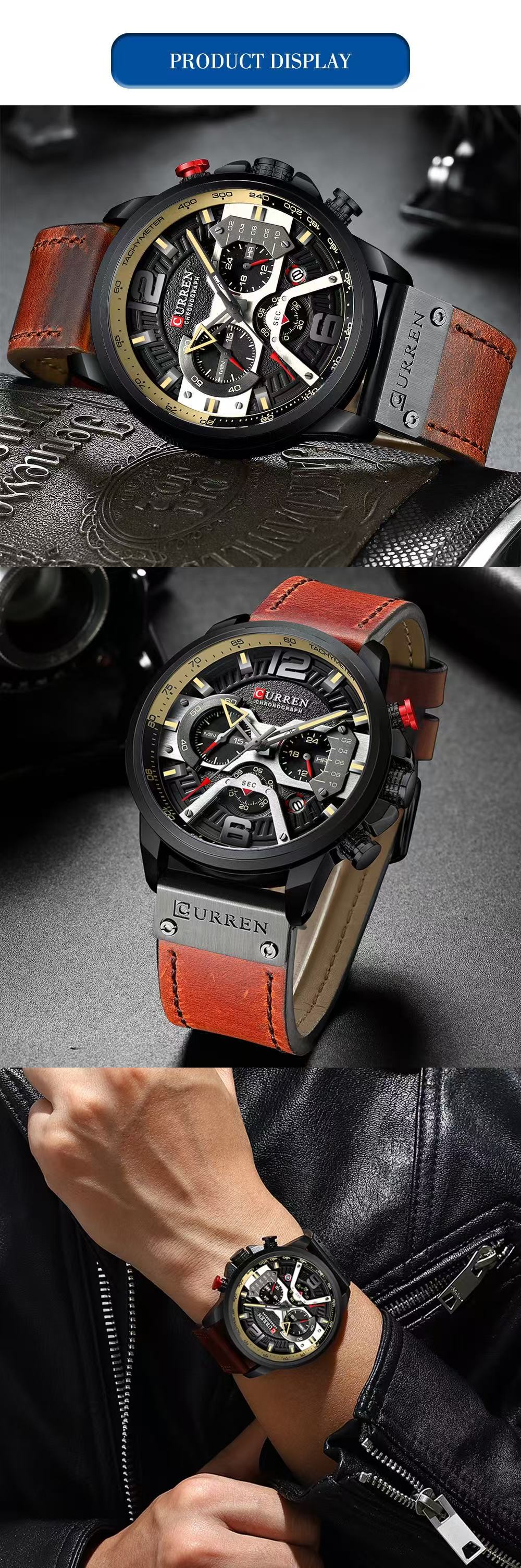 CURREN/Karin 8329 Trendy Men's Waterproof Watch, Six-Hand Multifunctional, Stylish Large Dial Wristwatch