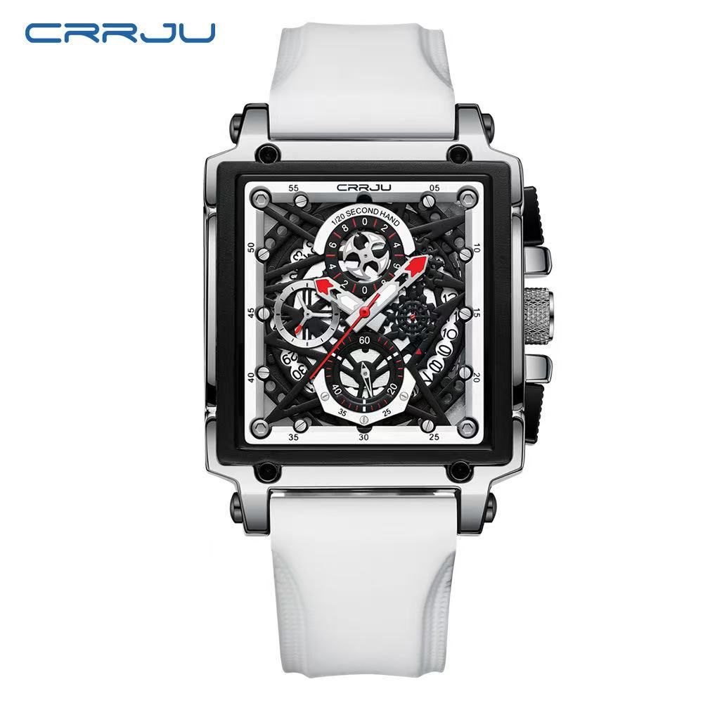 CRRJU / Ka Jun 2312 Type Neutral Waterproof Calendar Strap Watch, Hollow Engraved Design Couple's Multi-functional Watch