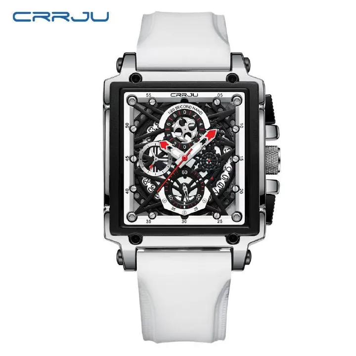 CRRJU / Ka Jun 2312 Type Neutral Waterproof Calendar Strap Watch, Hollow Engraved Design Couple's Multi-functional Watch