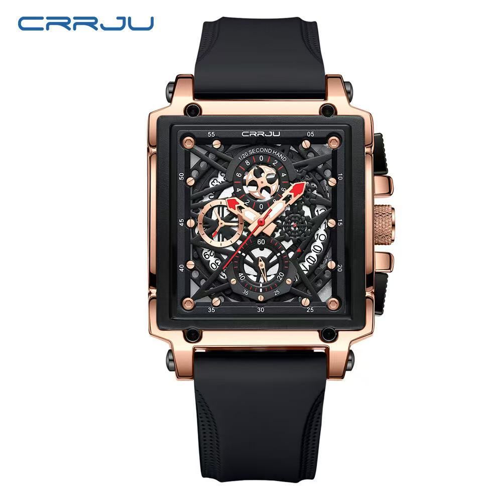 CRRJU / Ka Jun 2312 Type Neutral Waterproof Calendar Strap Watch, Hollow Engraved Design Couple's Multi-functional Watch