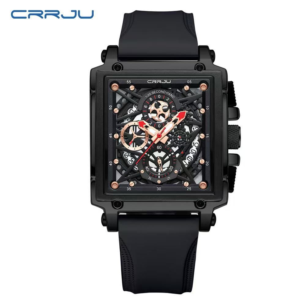 CRRJU / Ka Jun 2312 Type Neutral Waterproof Calendar Strap Watch, Hollow Engraved Design Couple's Multi-functional Watch