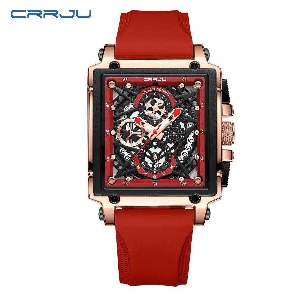CRRJU / Ka Jun 2312 Type Neutral Waterproof Calendar Strap Watch, Hollow Engraved Design Couple's Multi-functional Watch