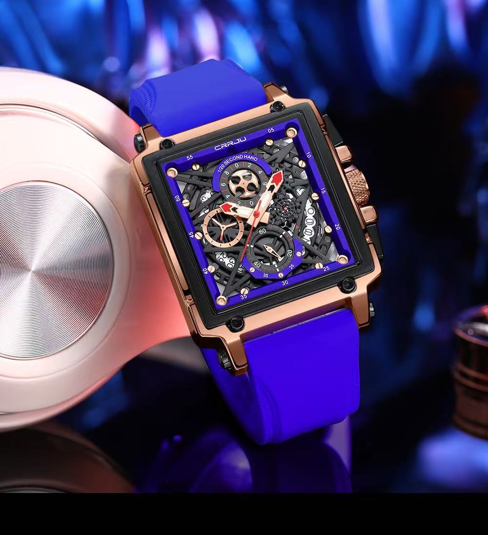 CRRJU / Ka Jun 2312 Type Neutral Waterproof Calendar Strap Watch, Hollow Engraved Design Couple's Multi-functional Watch
