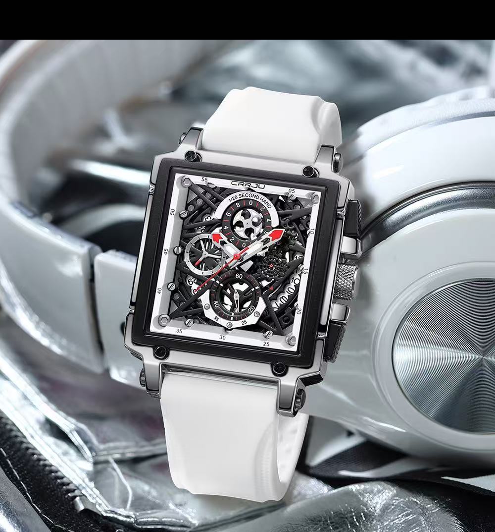 CRRJU / Ka Jun 2312 Type Neutral Waterproof Calendar Strap Watch, Hollow Engraved Design Couple's Multi-functional Watch
