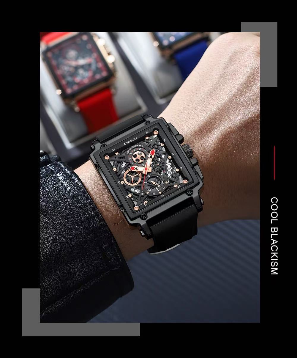 CRRJU / Ka Jun 2312 Type Neutral Waterproof Calendar Strap Watch, Hollow Engraved Design Couple's Multi-functional Watch