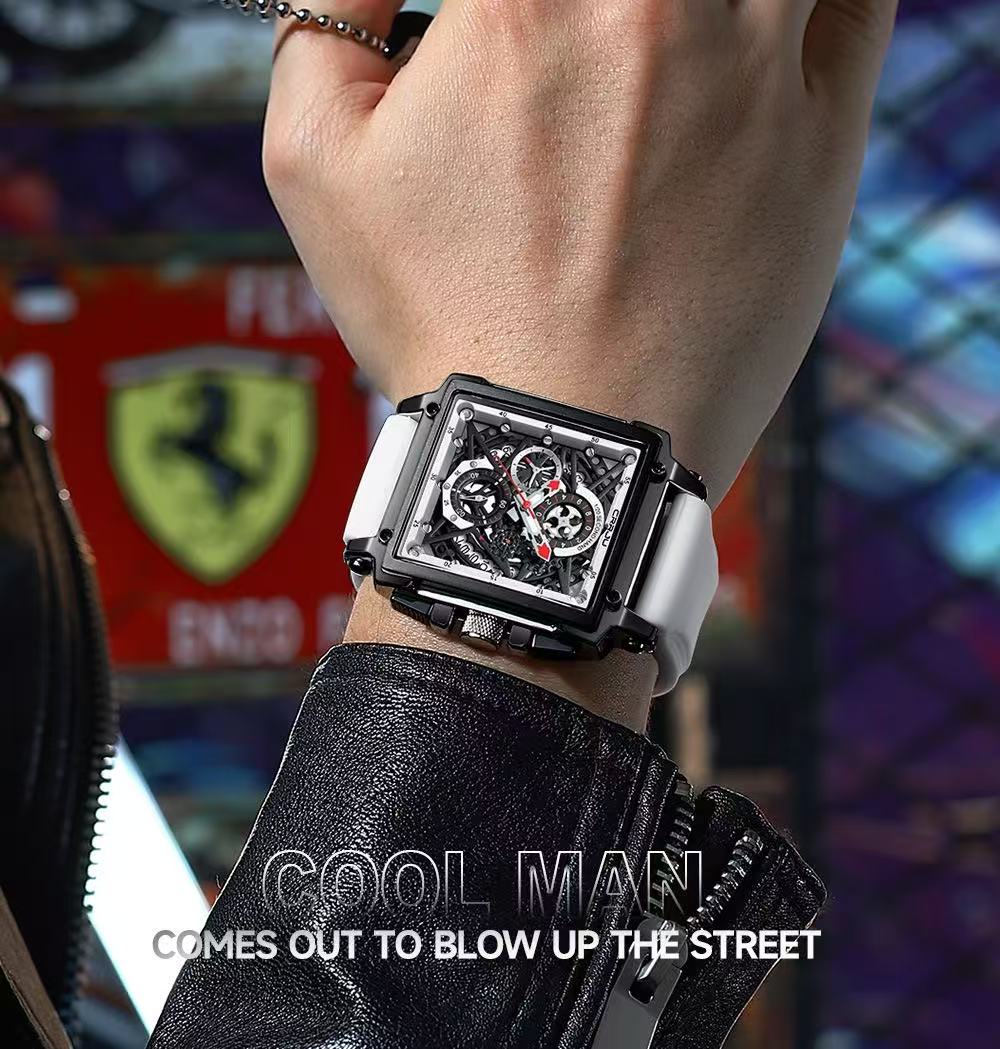 CRRJU / Ka Jun 2312 Type Neutral Waterproof Calendar Strap Watch, Hollow Engraved Design Couple's Multi-functional Watch
