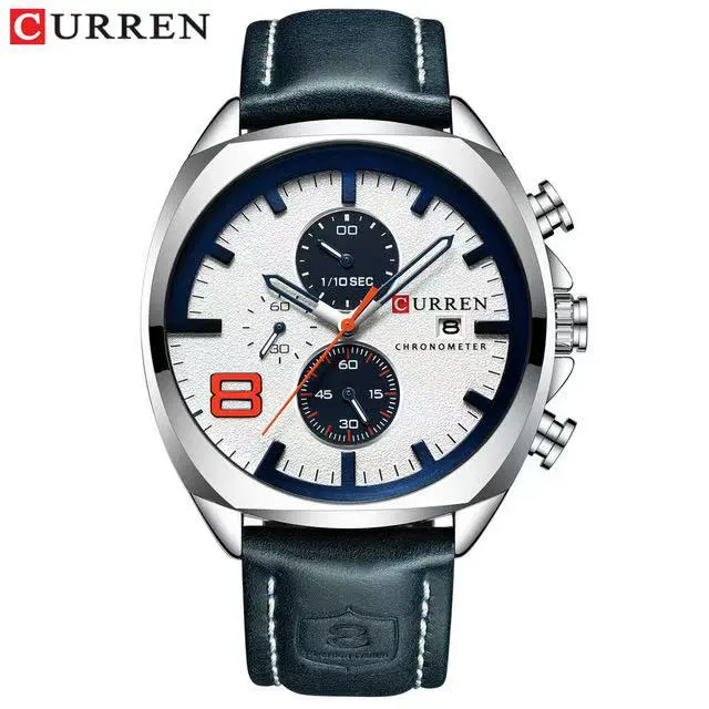 CURREN/Karien 8324 Round Waterproof Leather Strap Watch, Simple Six-Hand Multifunctional Calendar Waterproof Watch