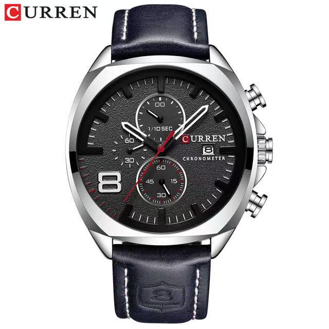 CURREN/Karien 8324 Round Waterproof Leather Strap Watch, Simple Six-Hand Multifunctional Calendar Waterproof Watch