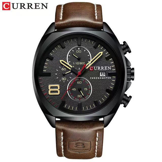 CURREN/Karien 8324 Round Waterproof Leather Strap Watch, Simple Six-Hand Multifunctional Calendar Waterproof Watch