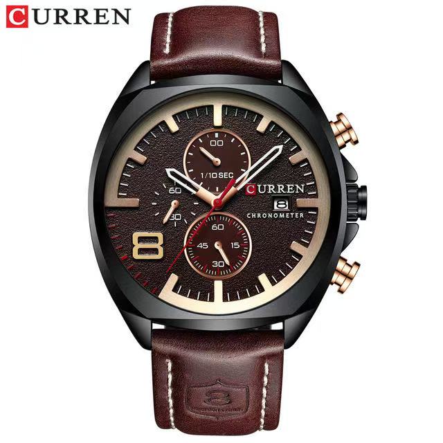 CURREN/Karien 8324 Round Waterproof Leather Strap Watch, Simple Six-Hand Multifunctional Calendar Waterproof Watch