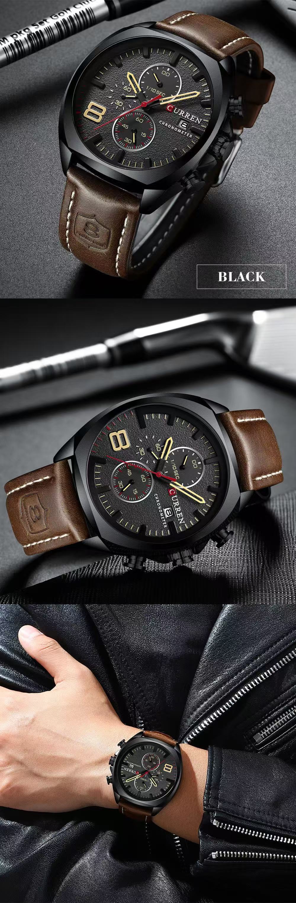 CURREN/Karien 8324 Round Waterproof Leather Strap Watch, Simple Six-Hand Multifunctional Calendar Waterproof Watch