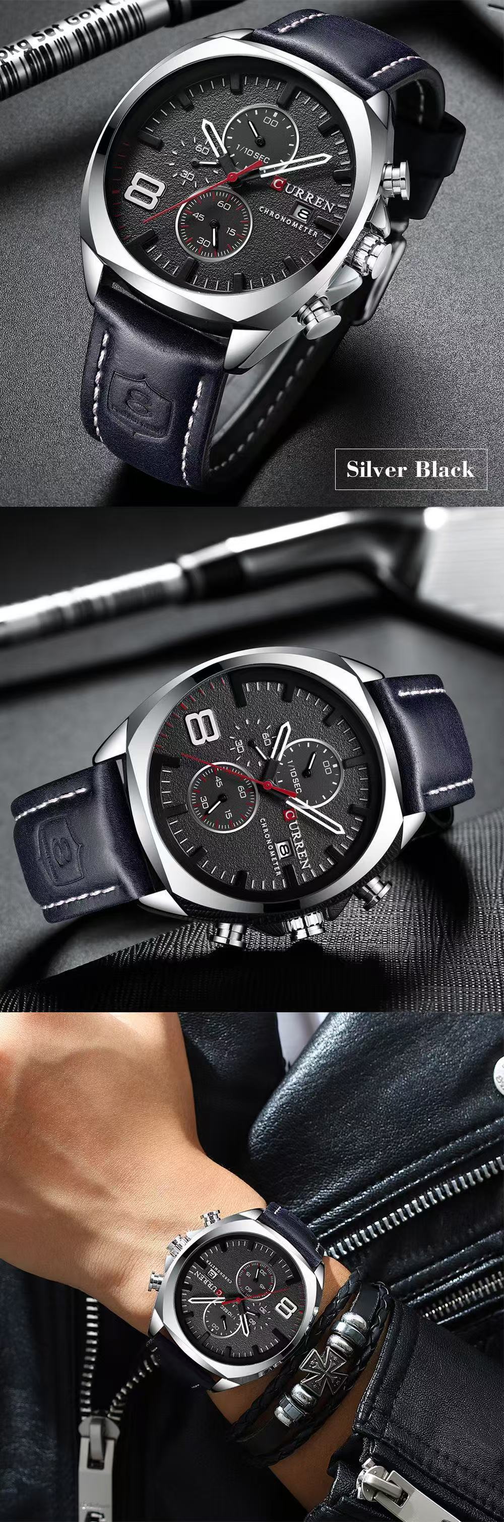 CURREN/Karien 8324 Round Waterproof Leather Strap Watch, Simple Six-Hand Multifunctional Calendar Waterproof Watch