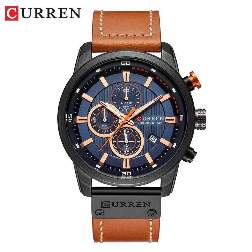 CURREN8291 Model Men's Leather Strap Wristwatch, New Style, Six - Hand Calendar Display Wristwatch, Waterproof, Creative and Fashionable Wristwatch