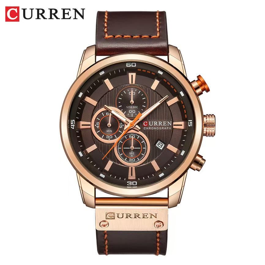 CURREN8291 Model Men's Leather Strap Wristwatch, New Style, Six - Hand Calendar Display Wristwatch, Waterproof, Creative and Fashionable Wristwatch
