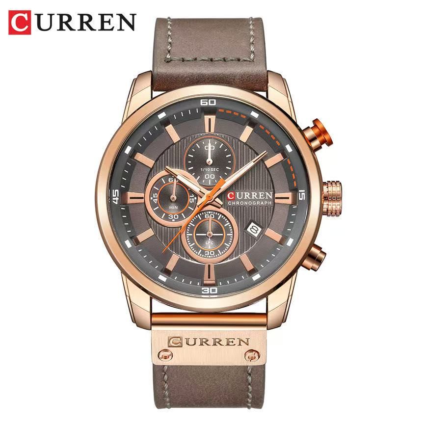 CURREN8291 Model Men's Leather Strap Wristwatch, New Style, Six - Hand Calendar Display Wristwatch, Waterproof, Creative and Fashionable Wristwatch