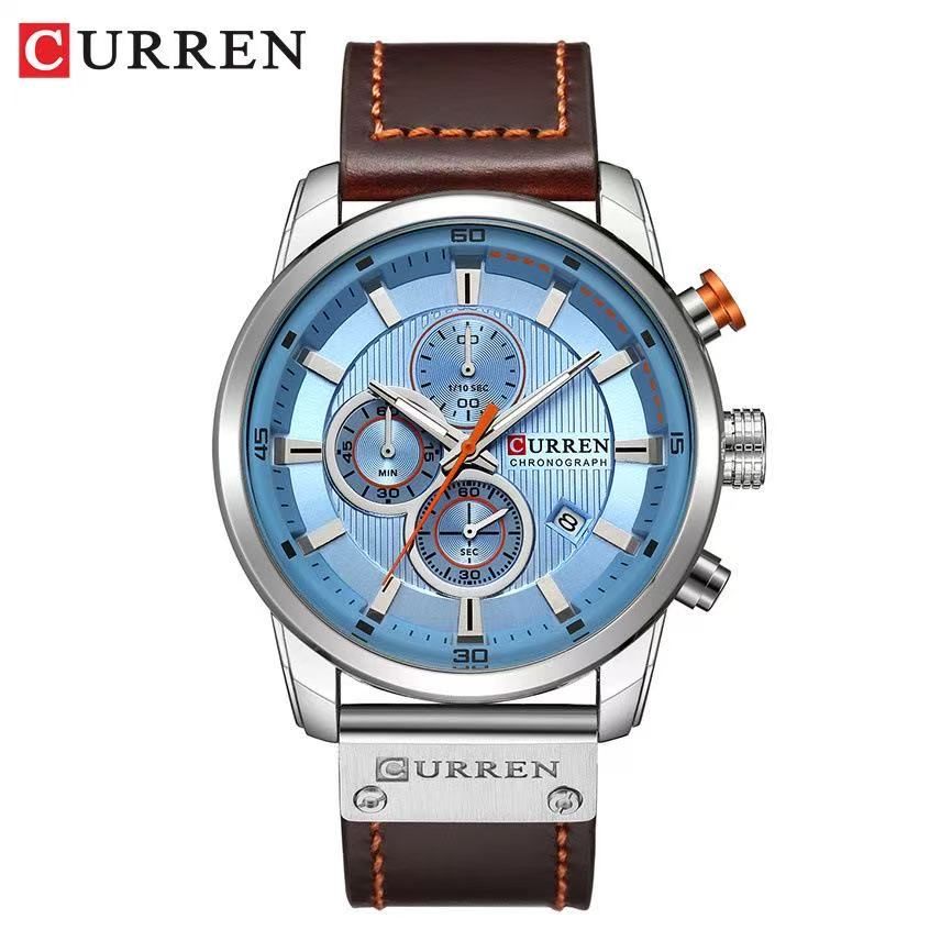 CURREN8291 Model Men's Leather Strap Wristwatch, New Style, Six - Hand Calendar Display Wristwatch, Waterproof, Creative and Fashionable Wristwatch
