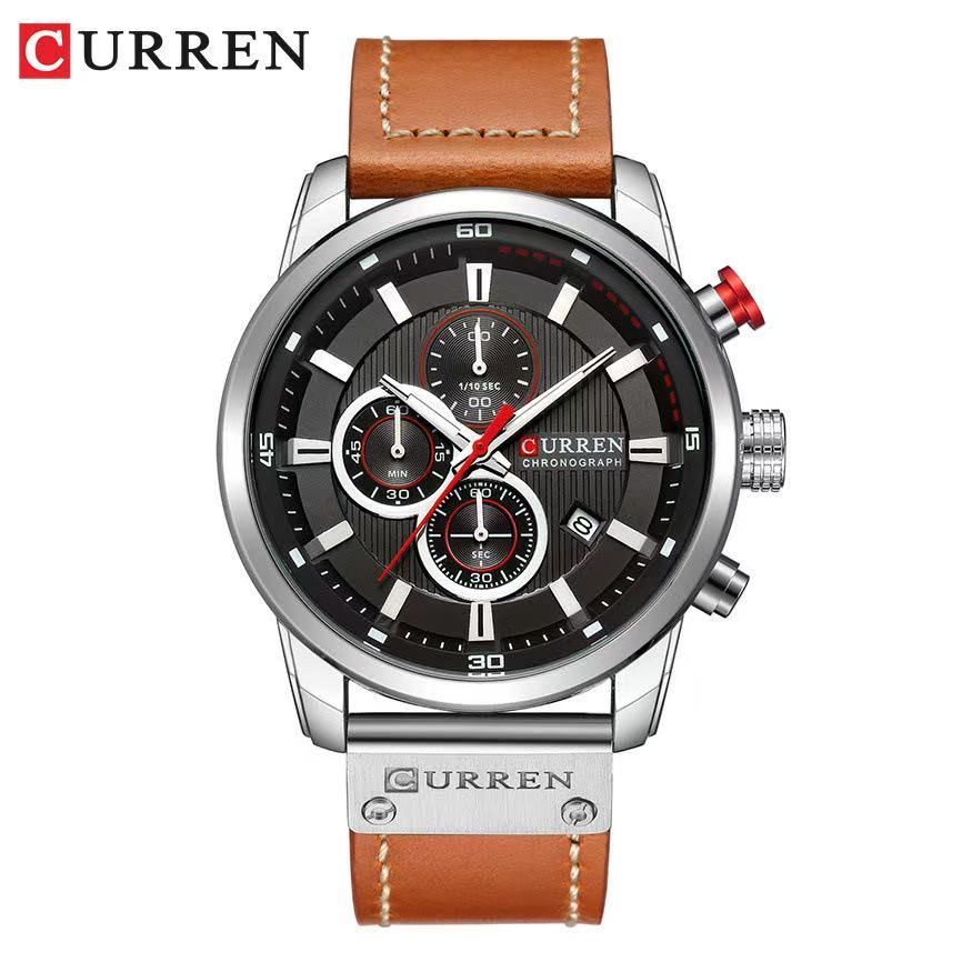 CURREN8291 Model Men's Leather Strap Wristwatch, New Style, Six - Hand Calendar Display Wristwatch, Waterproof, Creative and Fashionable Wristwatch