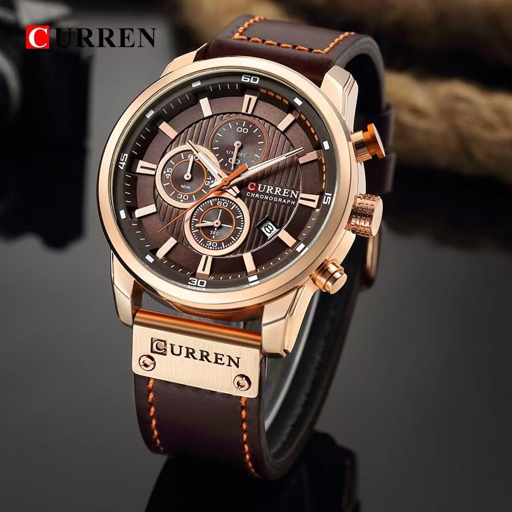 CURREN8291 Model Men's Leather Strap Wristwatch, New Style, Six - Hand Calendar Display Wristwatch, Waterproof, Creative and Fashionable Wristwatch