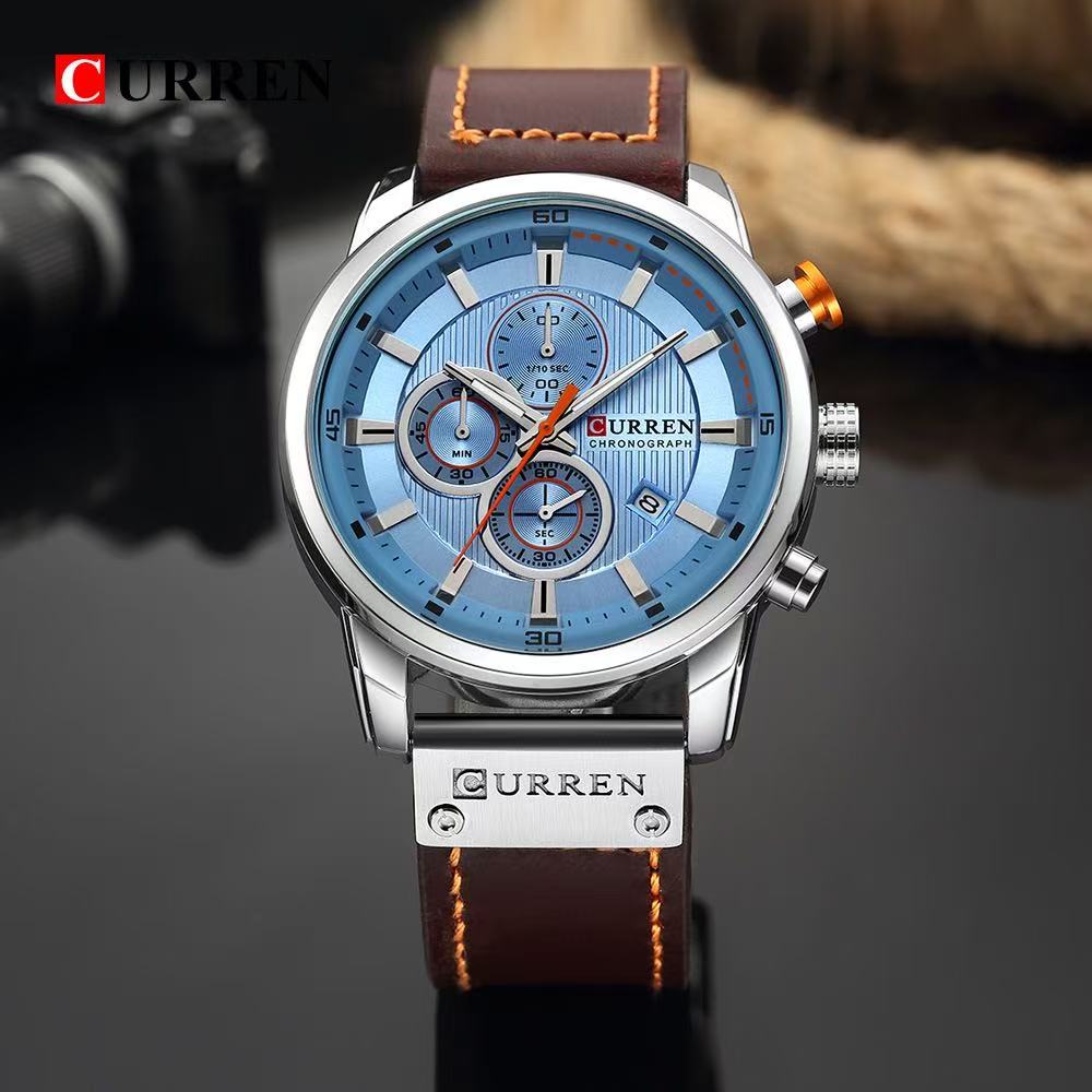 CURREN8291 Model Men's Leather Strap Wristwatch, New Style, Six - Hand Calendar Display Wristwatch, Waterproof, Creative and Fashionable Wristwatch