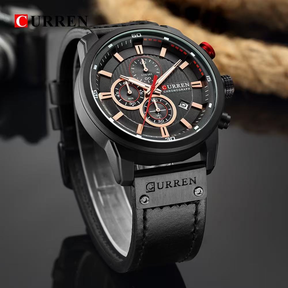 CURREN8291 Model Men's Leather Strap Wristwatch, New Style, Six - Hand Calendar Display Wristwatch, Waterproof, Creative and Fashionable Wristwatch