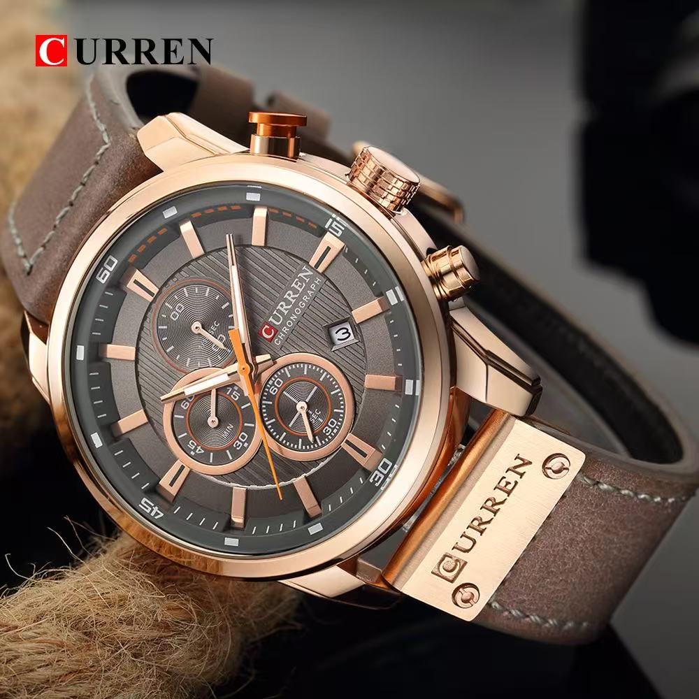 CURREN8291 Model Men's Leather Strap Wristwatch, New Style, Six - Hand Calendar Display Wristwatch, Waterproof, Creative and Fashionable Wristwatch