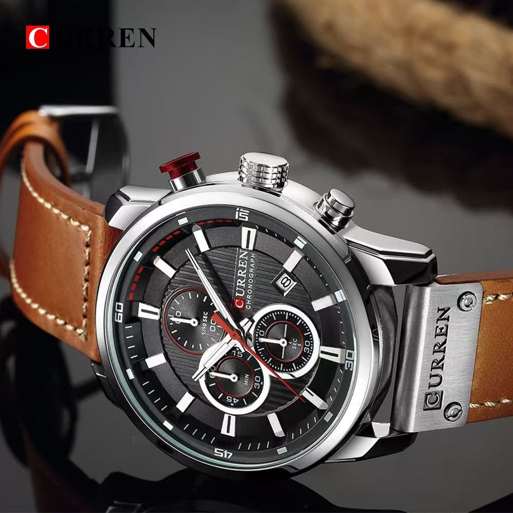 CURREN8291 Model Men's Leather Strap Wristwatch, New Style, Six - Hand Calendar Display Wristwatch, Waterproof, Creative and Fashionable Wristwatch