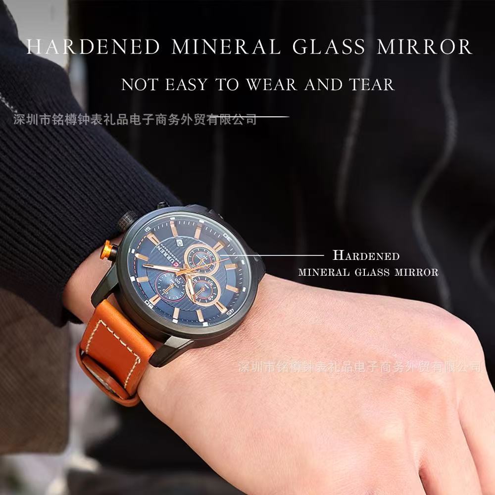 CURREN8291 Model Men's Leather Strap Wristwatch, New Style, Six - Hand Calendar Display Wristwatch, Waterproof, Creative and Fashionable Wristwatch