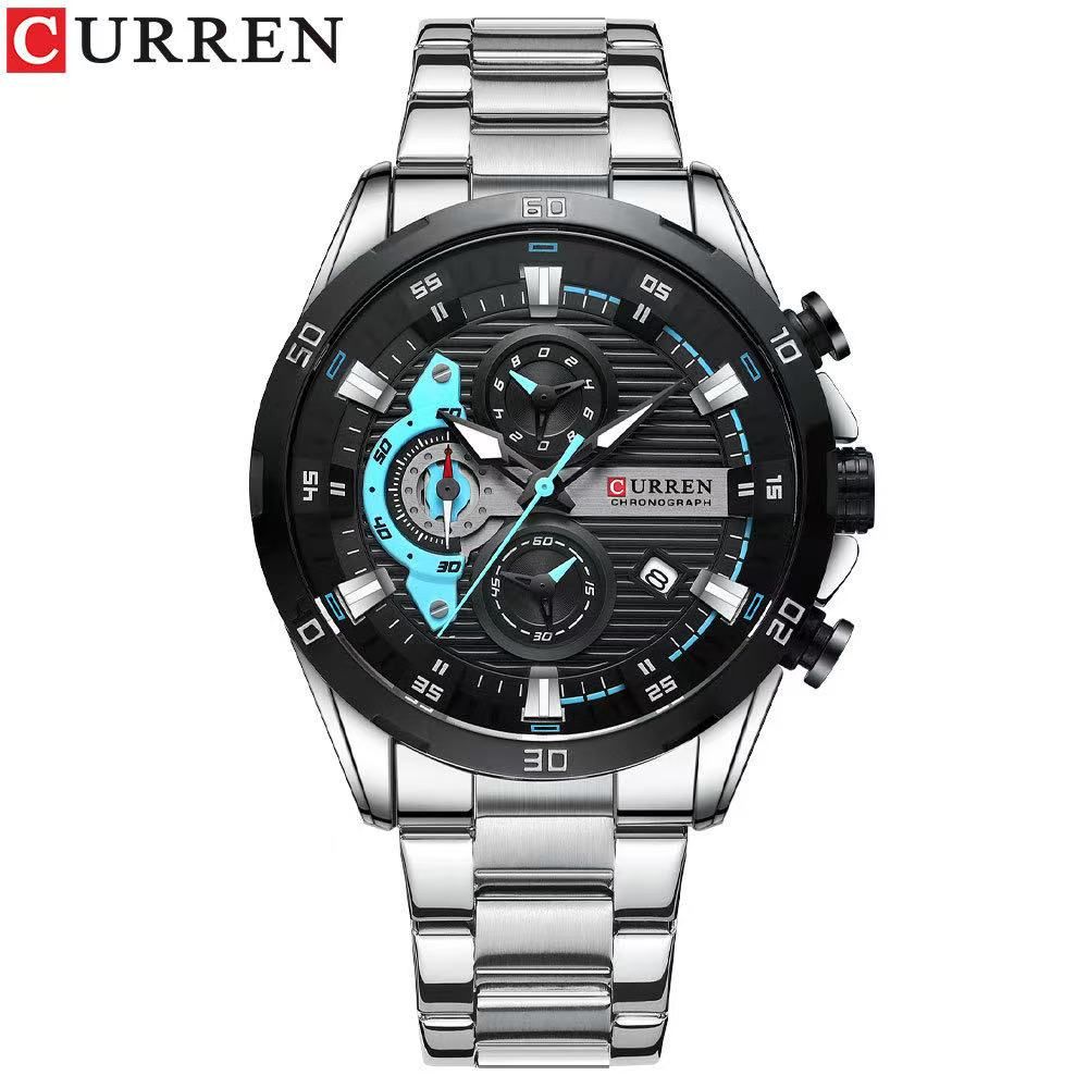 CURREN8402 Men's Business Quartz Watch, A Calendar Six-Hand Round Steel Strap Authentic Watch