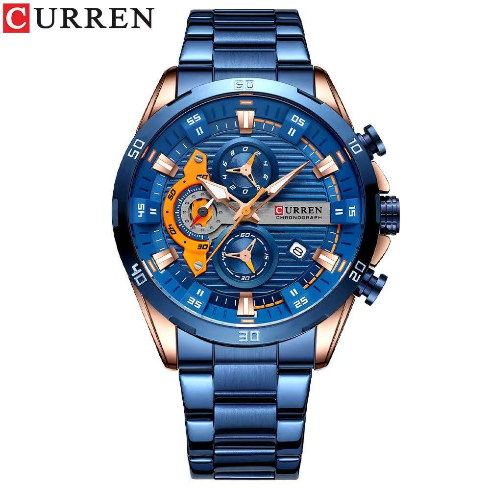 CURREN8402 Men's Business Quartz Watch, A Calendar Six-Hand Round Steel Strap Authentic Watch