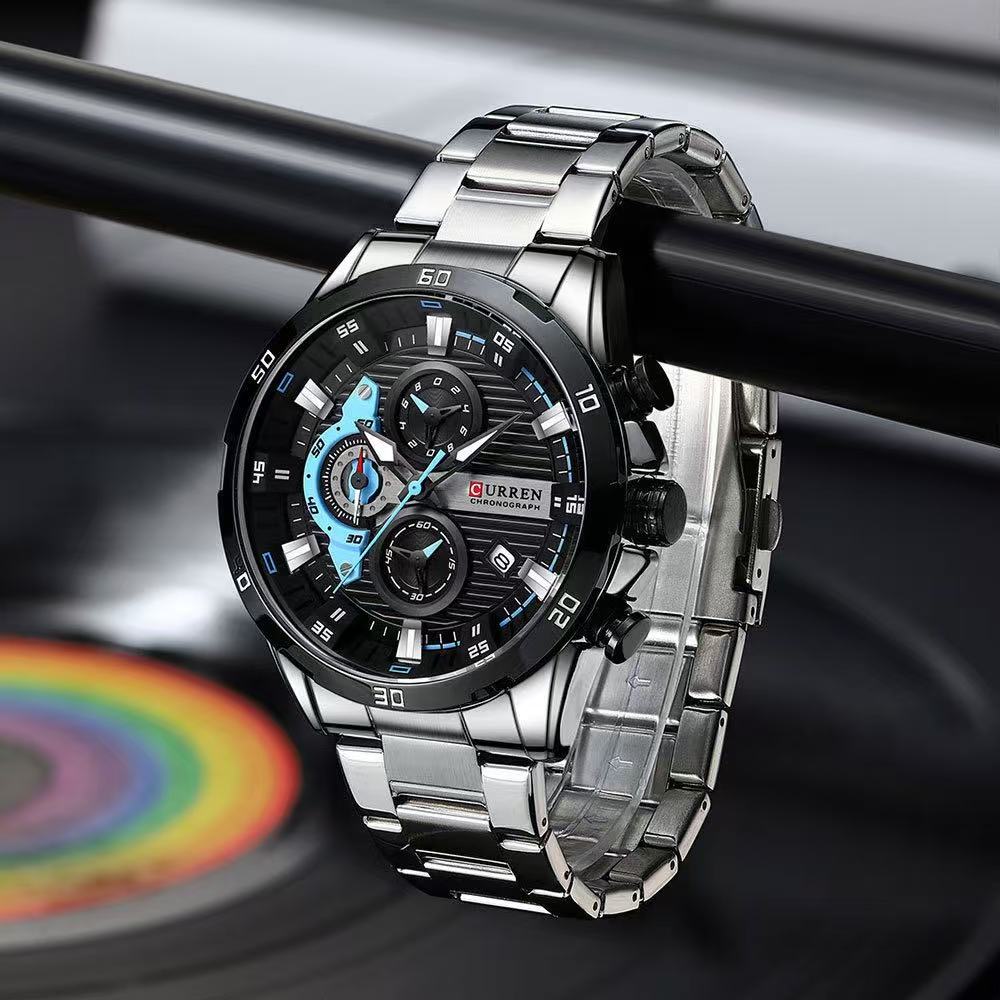 CURREN8402 Men's Business Quartz Watch, A Calendar Six-Hand Round Steel Strap Authentic Watch