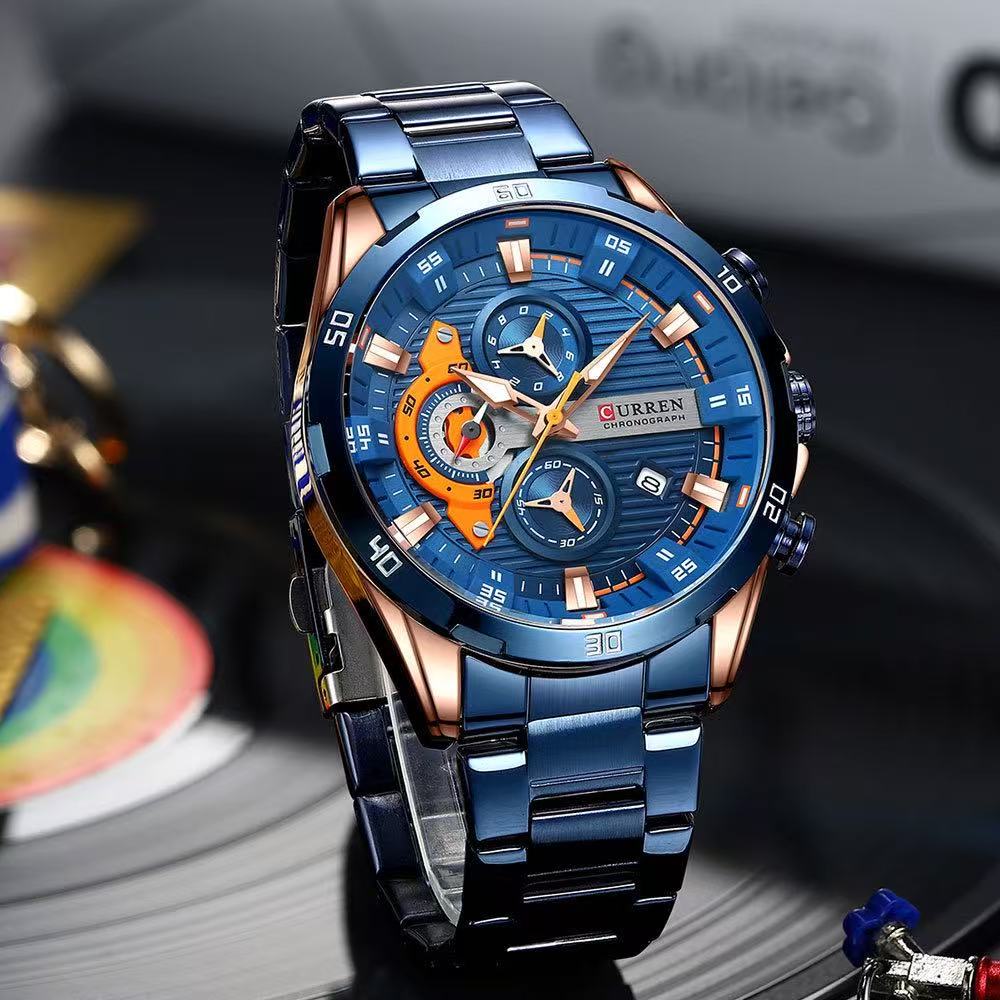 CURREN8402 Men's Business Quartz Watch, A Calendar Six-Hand Round Steel Strap Authentic Watch