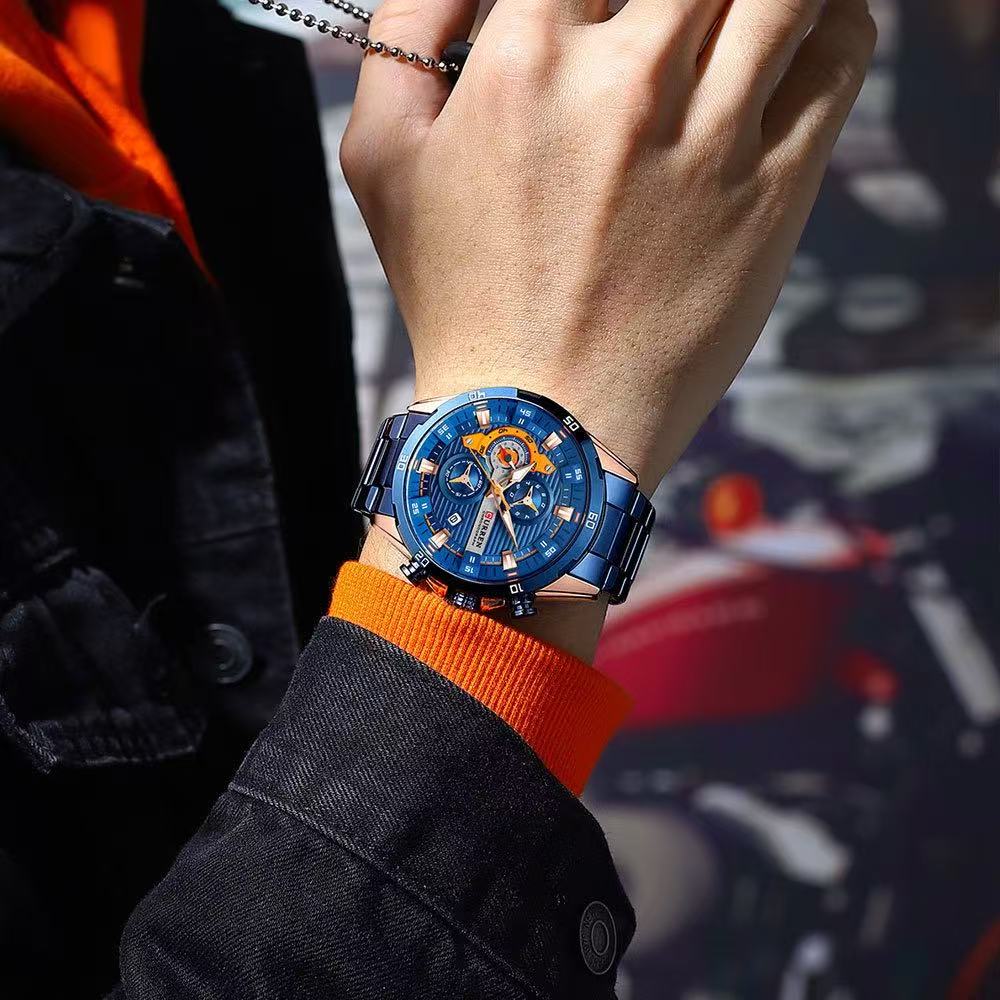 CURREN8402 Men's Business Quartz Watch, A Calendar Six-Hand Round Steel Strap Authentic Watch