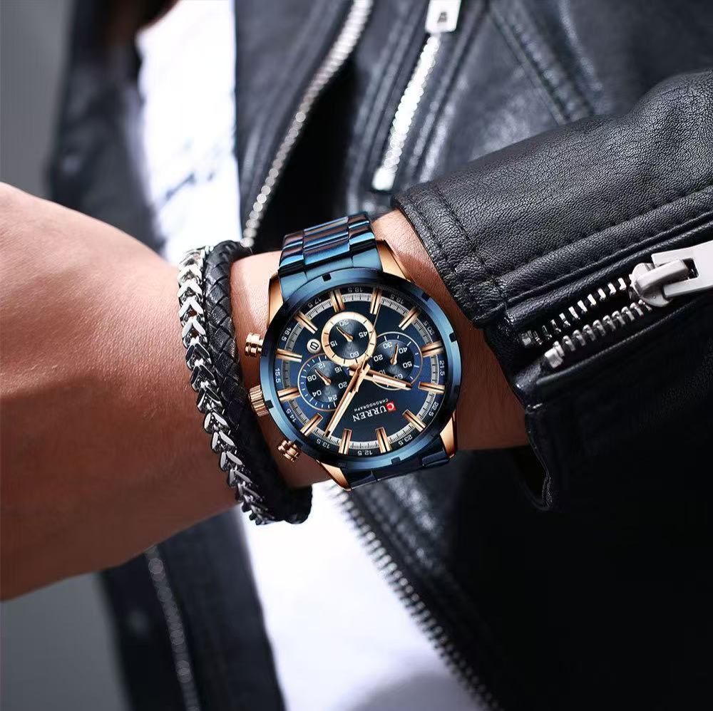 CURREN8355 Men's Six-Hand Multi-Functional Watch, Waterproof, Calendar, Round Wristwatch, Best-Selling Model