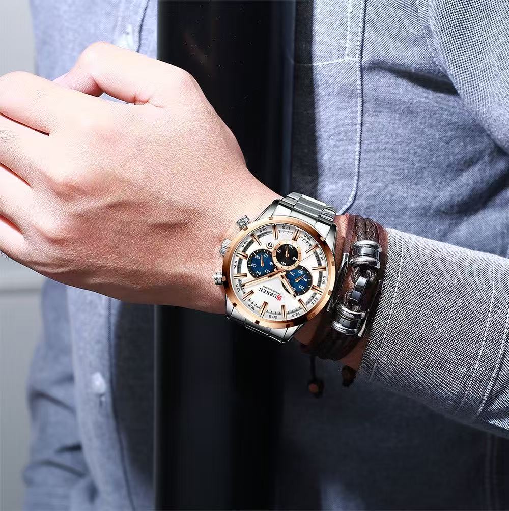 CURREN8355 Men's Six-Hand Multi-Functional Watch, Waterproof, Calendar, Round Wristwatch, Best-Selling Model
