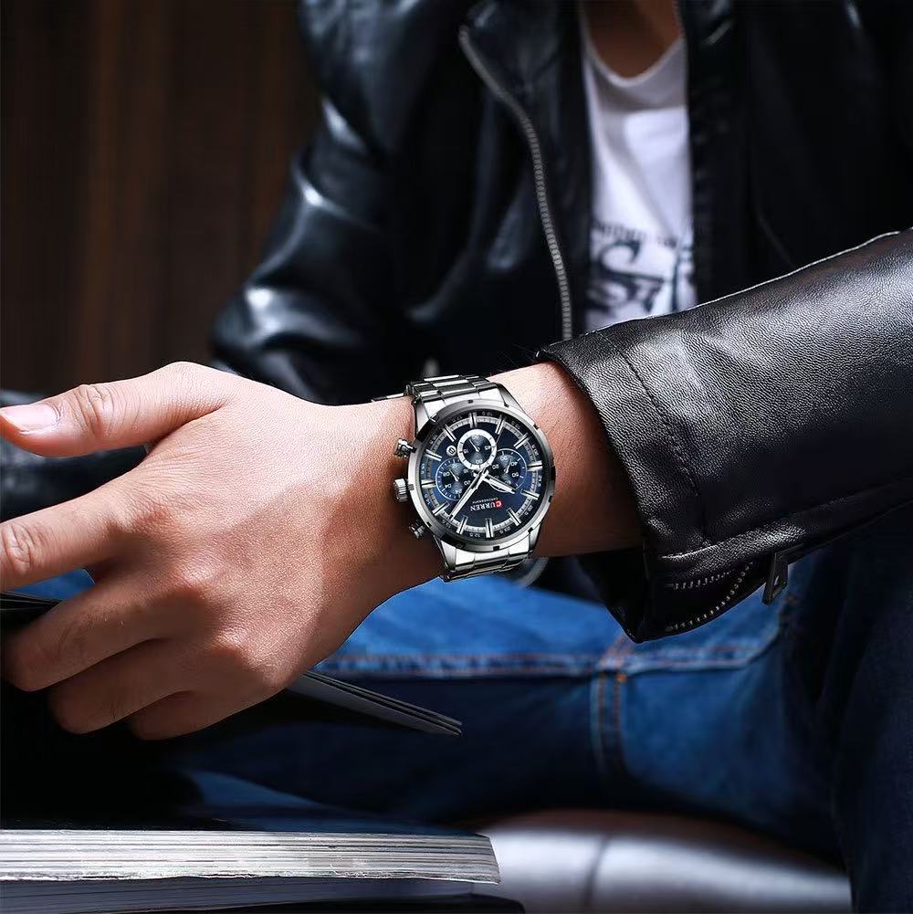CURREN8355 Men's Six-Hand Multi-Functional Watch, Waterproof, Calendar, Round Wristwatch, Best-Selling Model