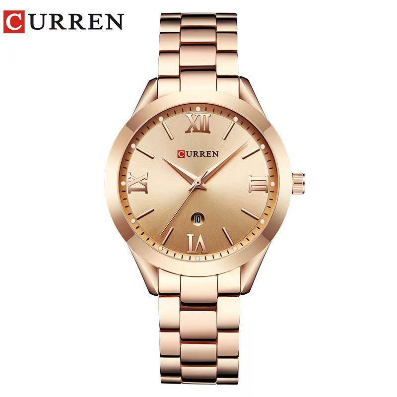 CURREN 9007 Women's Waterproof Quartz Watch Roman Numerals Simple Calendar Wristwatch Lad